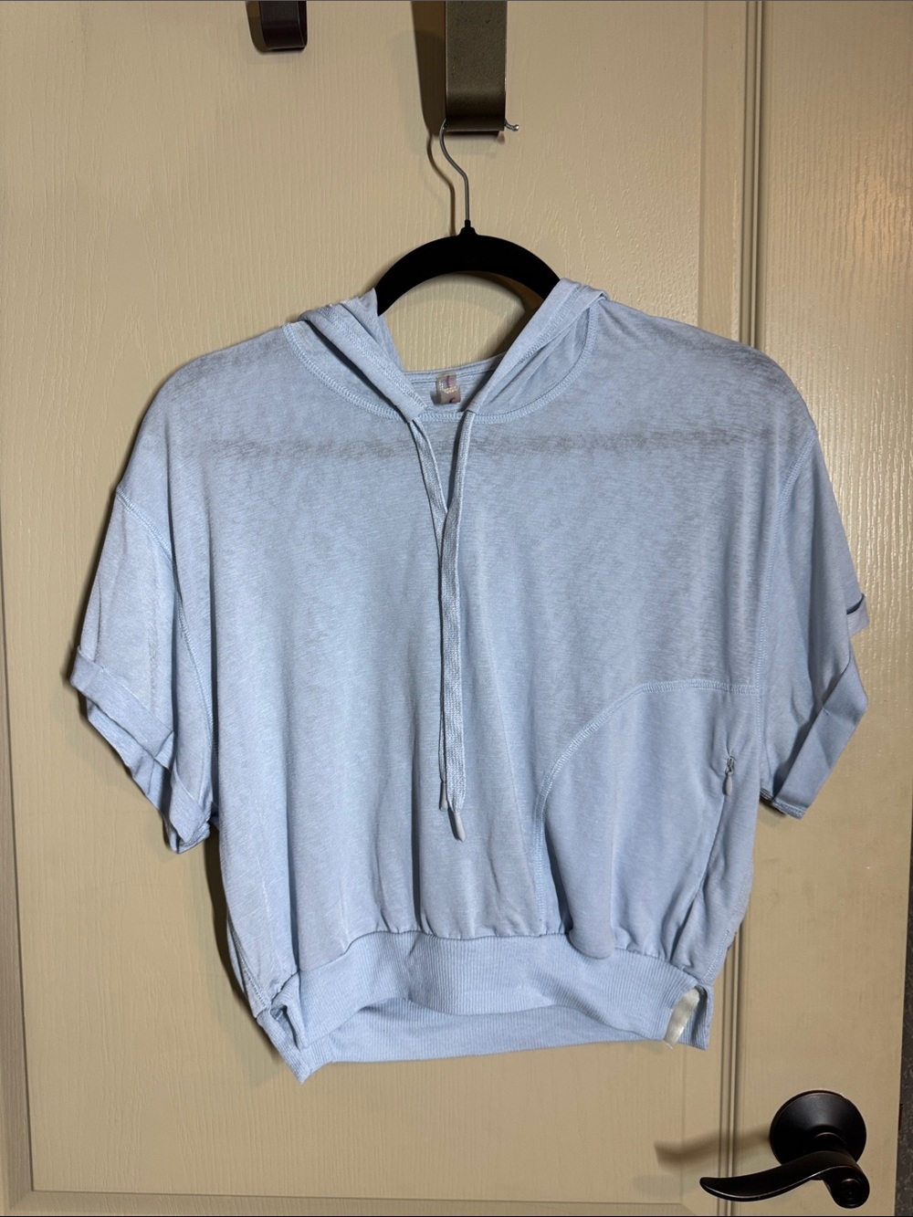 Light Blue Hooded Short-Sleeve Women's Top Size XS